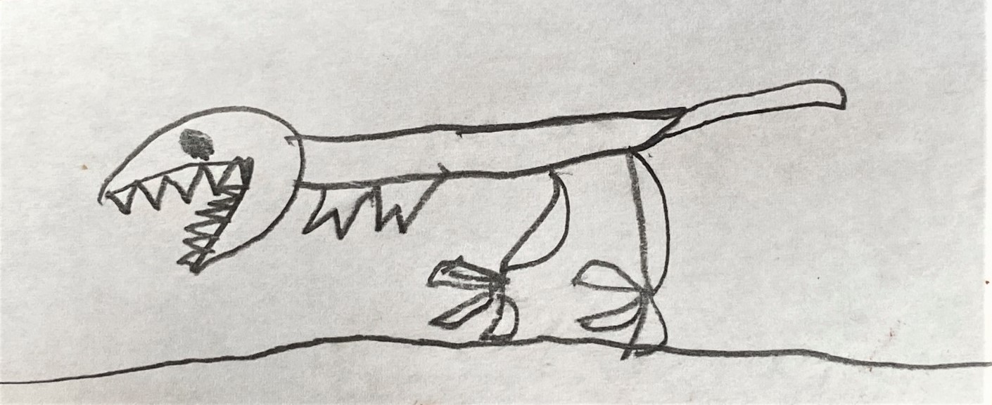息子が描いたティラノサウルスの絵の写真